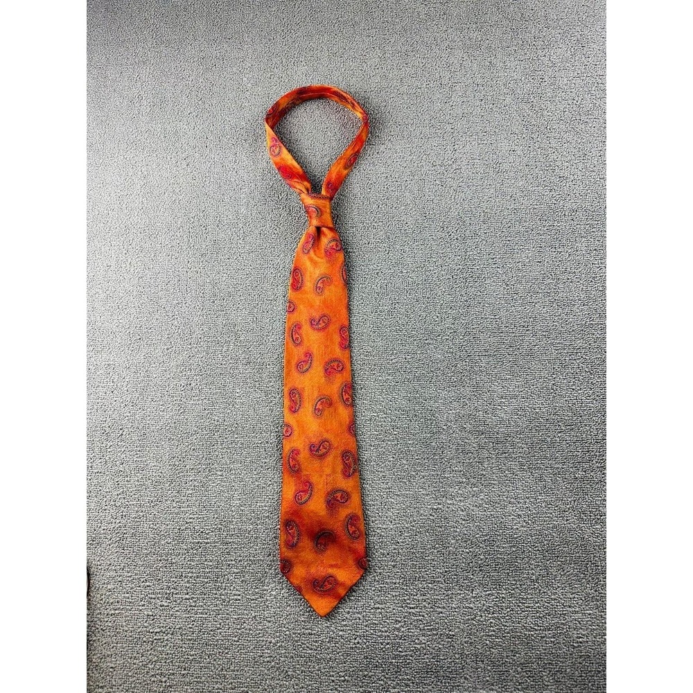 Vintage Barneys New York Tie Men Orange Silk Paisley Italy Made‎ Designer Office
